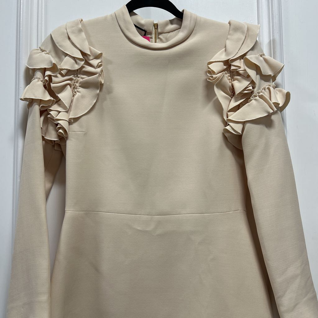 Beige Ruffle Shoulder Dress