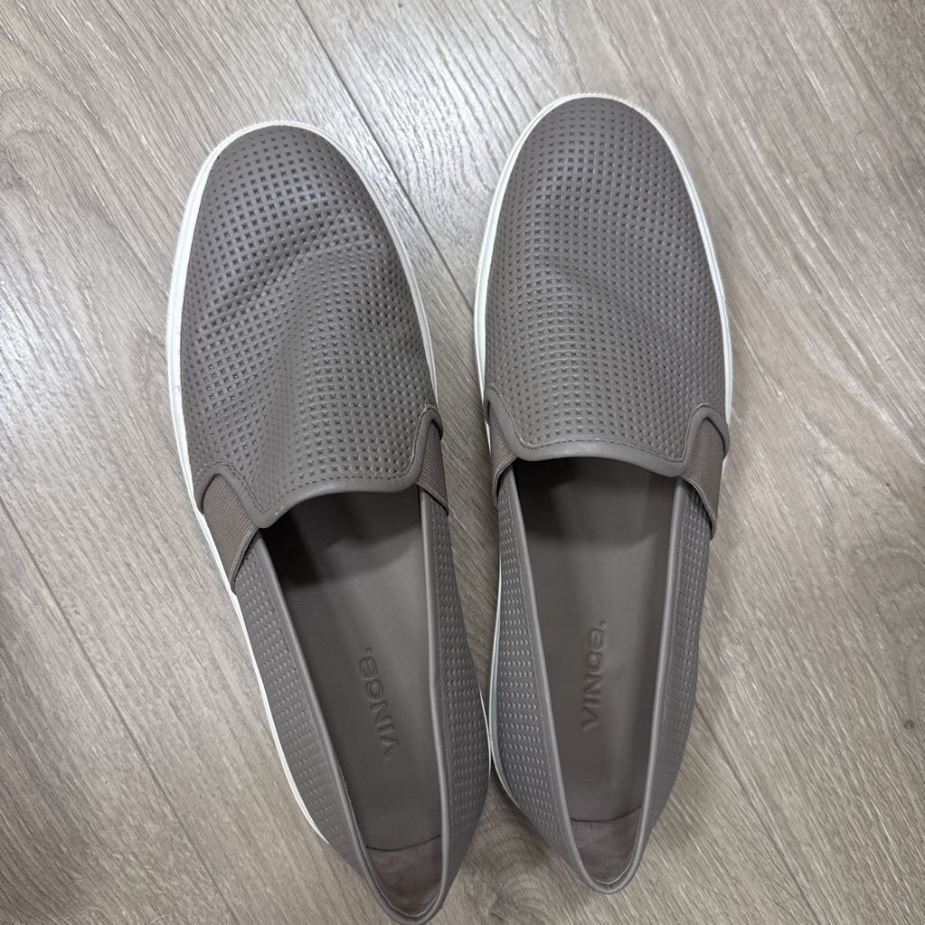 Grey Perforated Leather Slip On Sneakers
