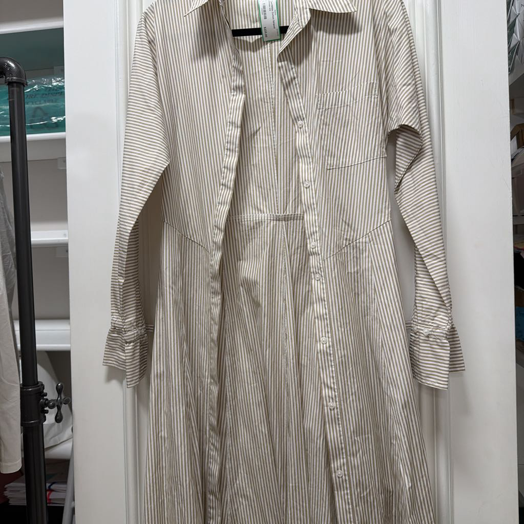 Tan/White Cotton Striped Dress