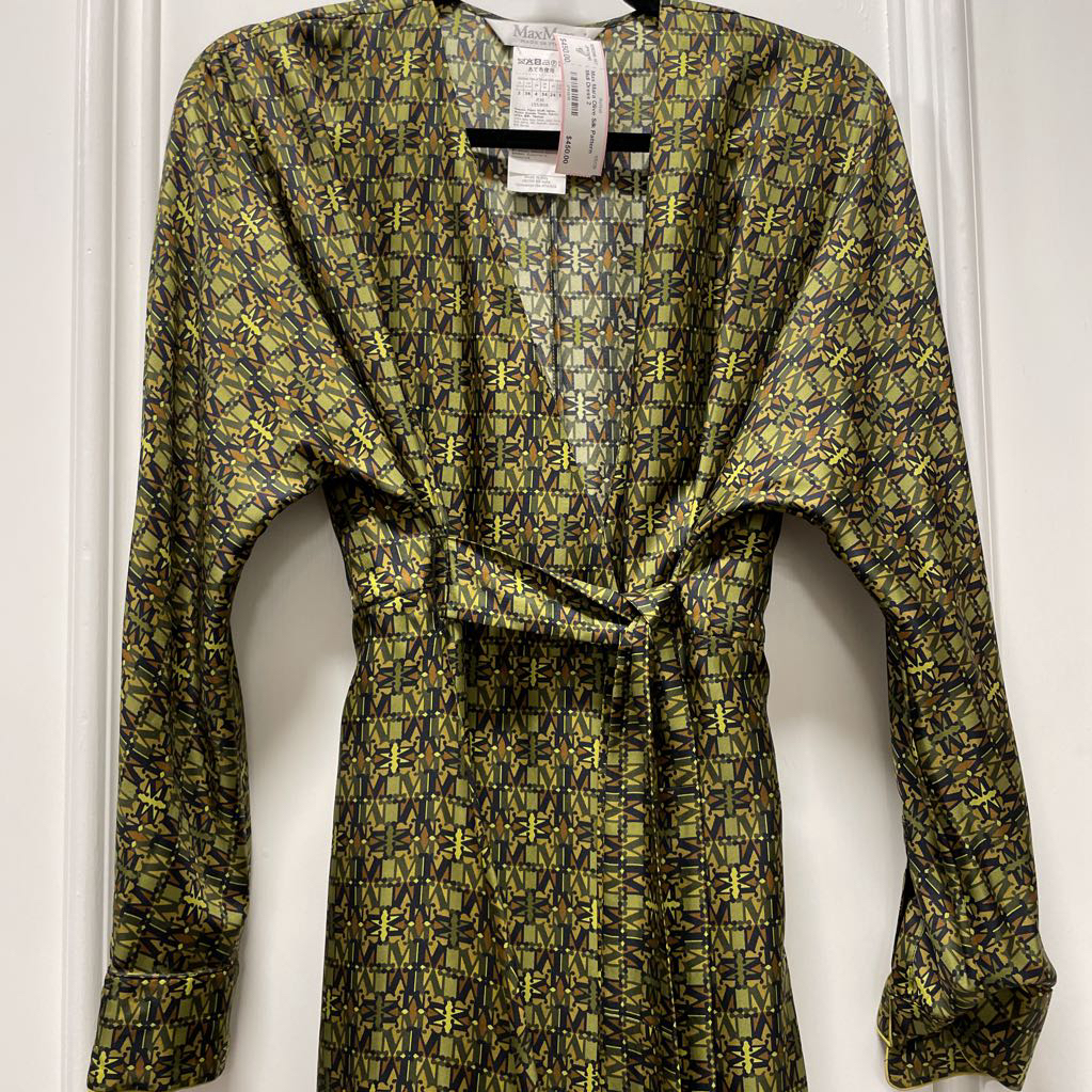 Olive Silk Pattern Midi Dress