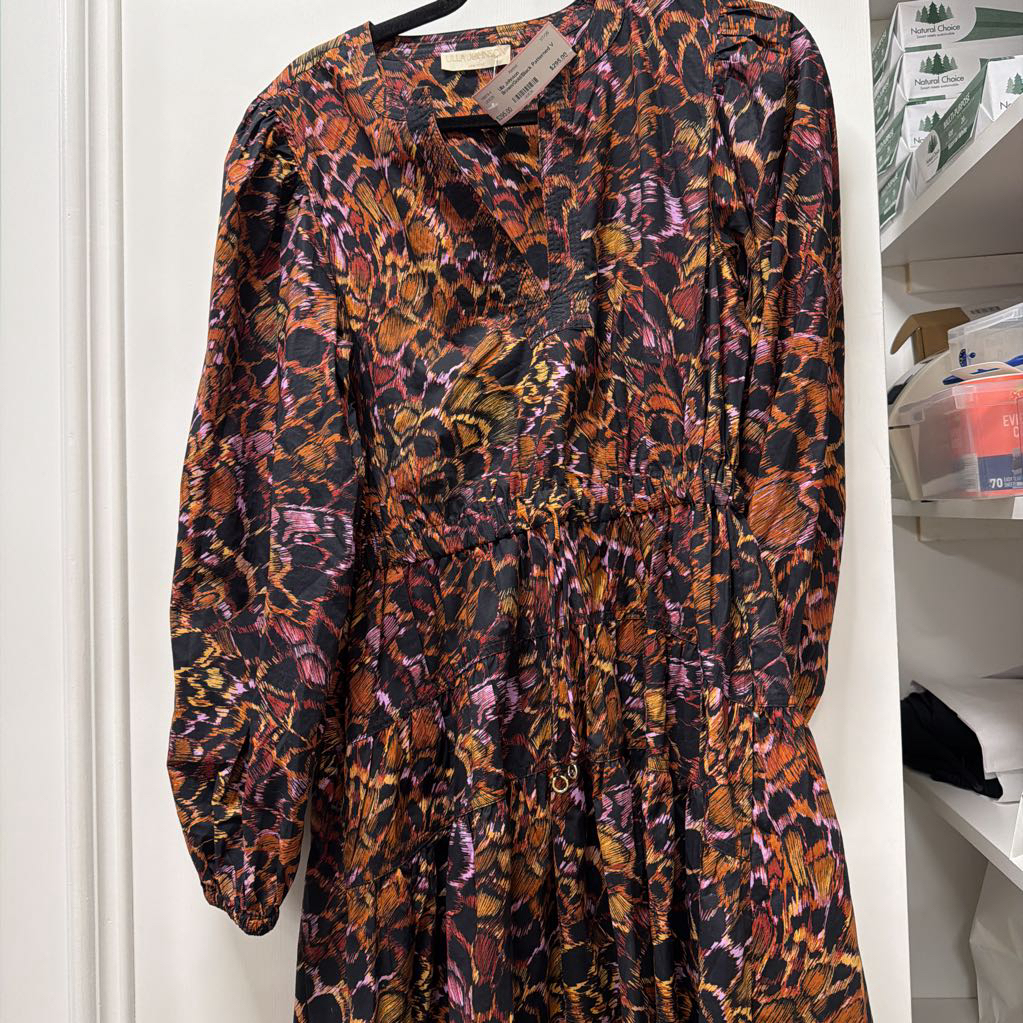 Brown/Gold/Black Patterned V Neck Cotton
