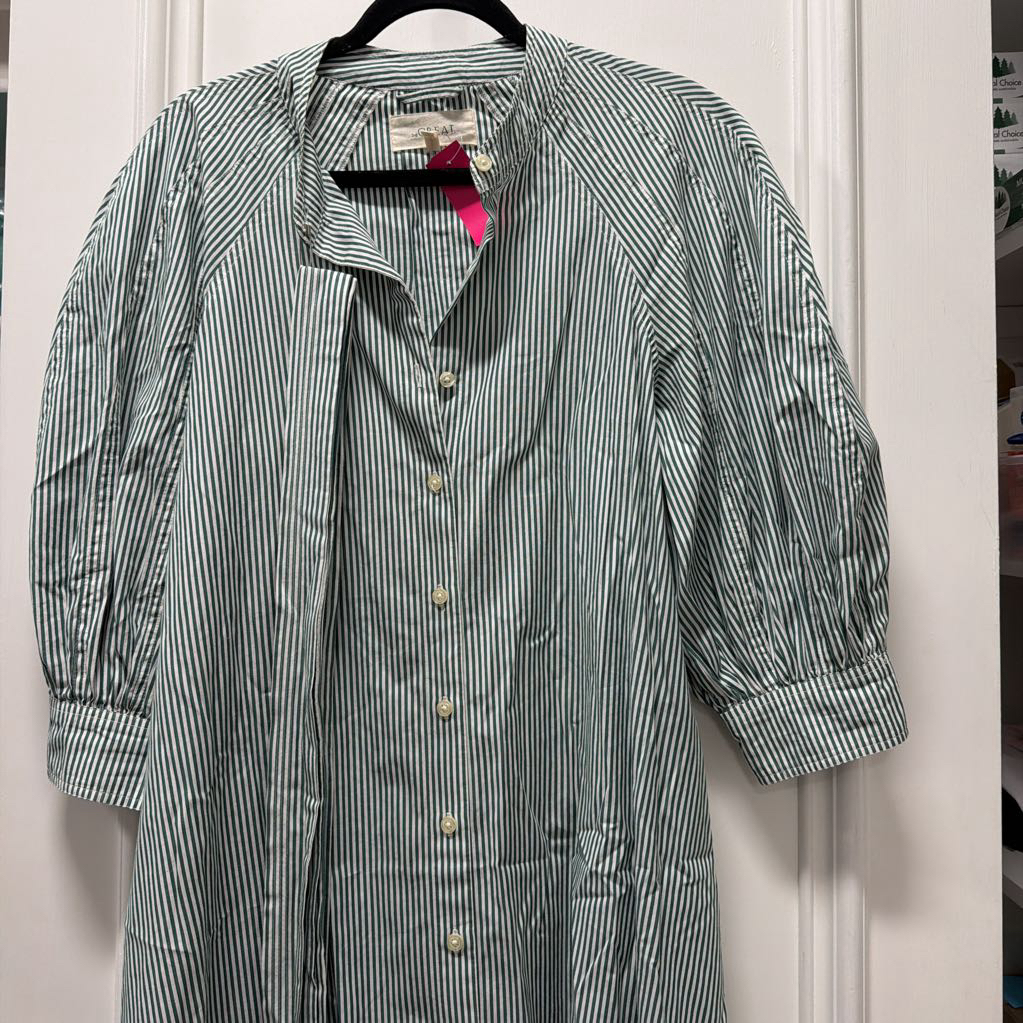 Green/Cream Cotton Striped Shirt Dress