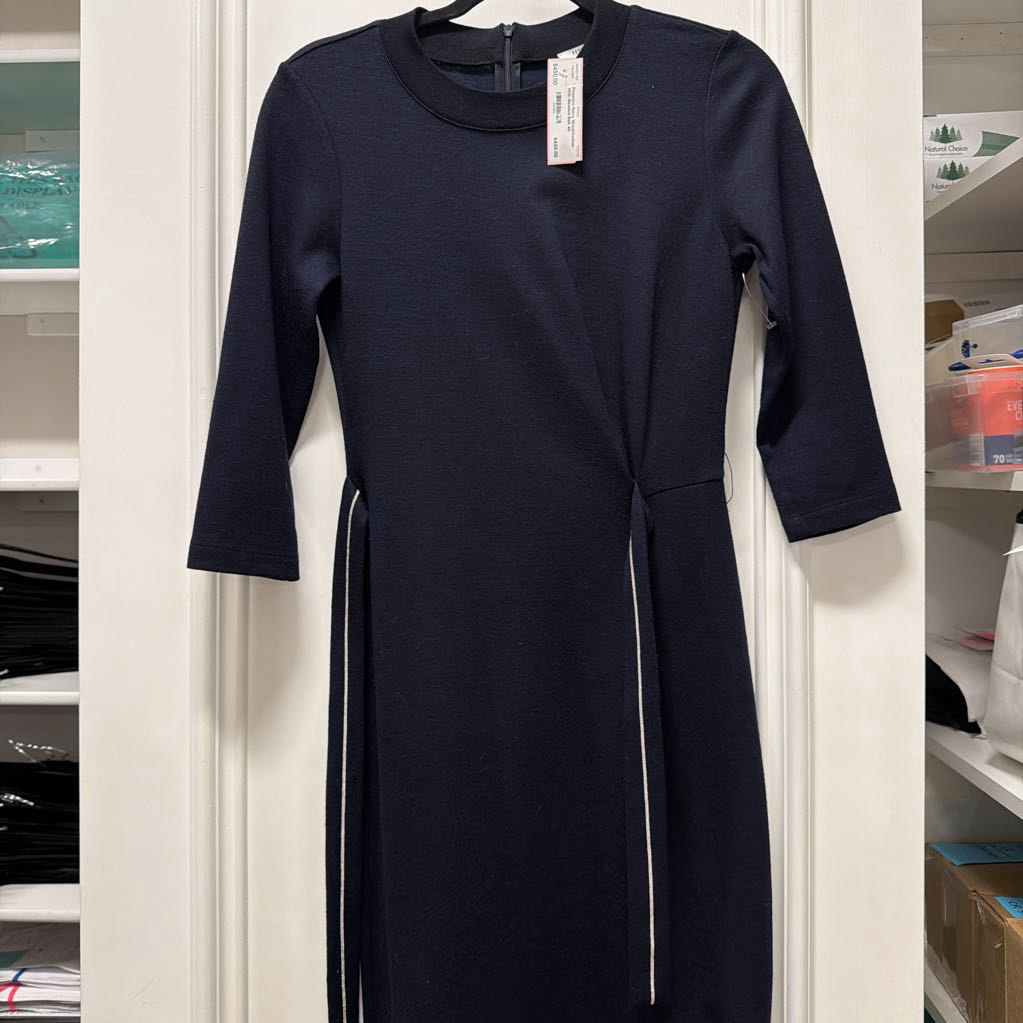 Navy Wool/Cotton With Beaded Belt