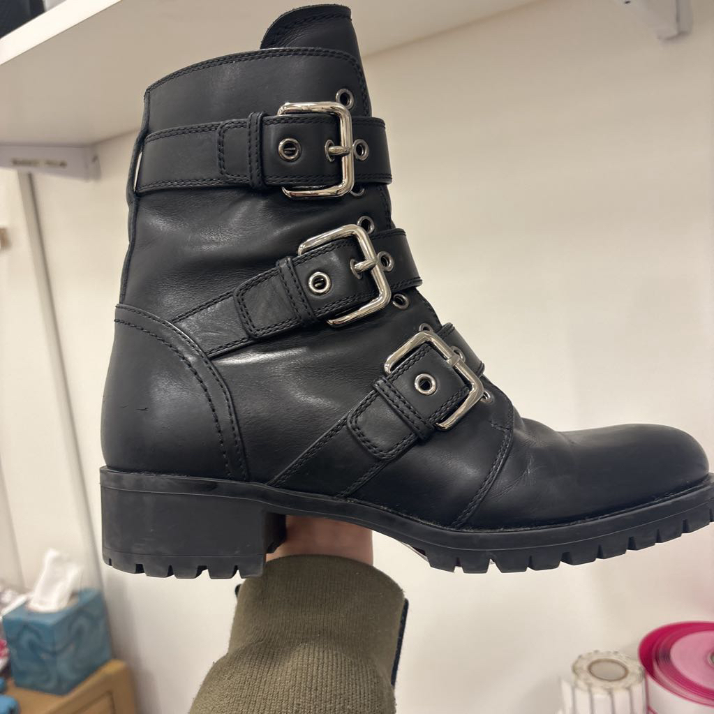 Black Leather Buckled Boot