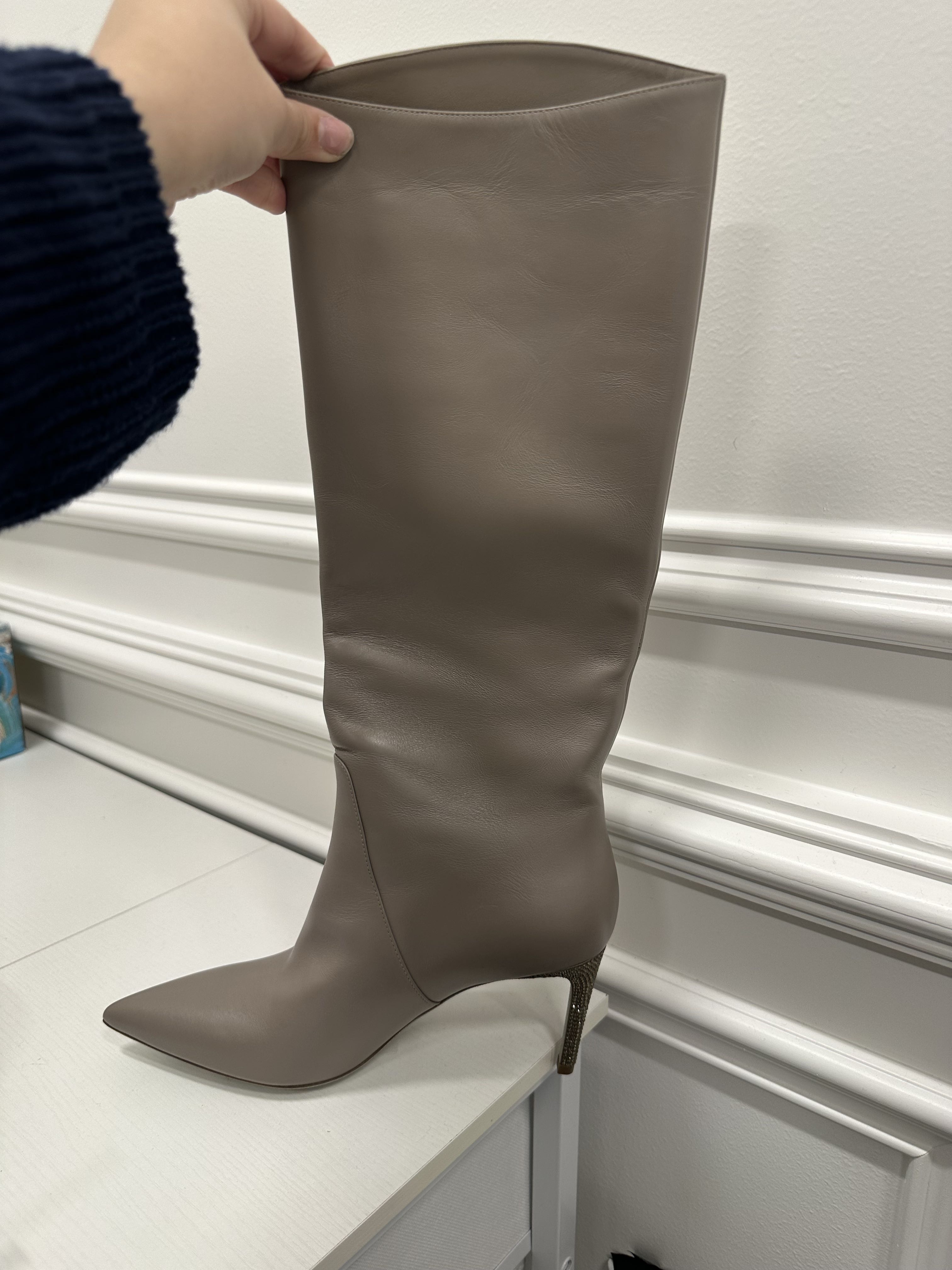 Gray Leather Knee High Boot
