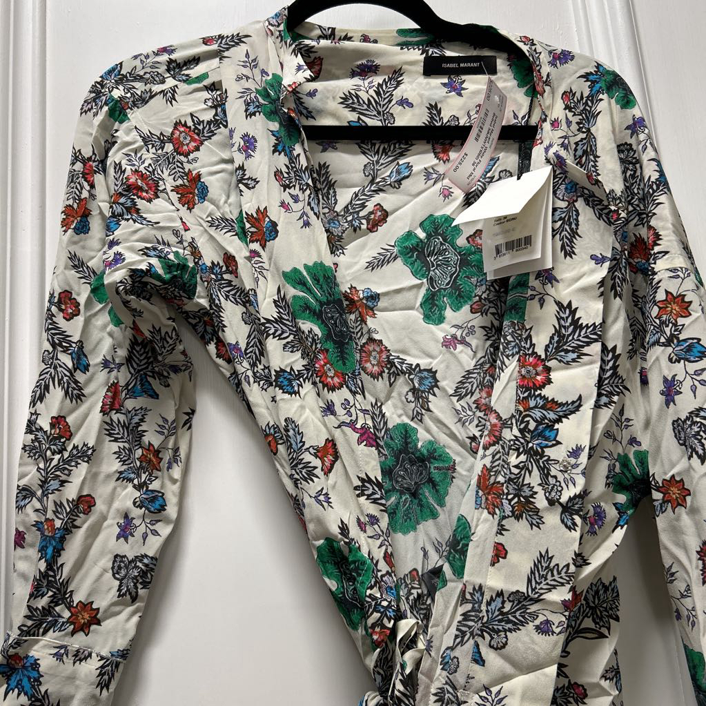 White Floral Mid  Belted Silk(NWT)(1050)