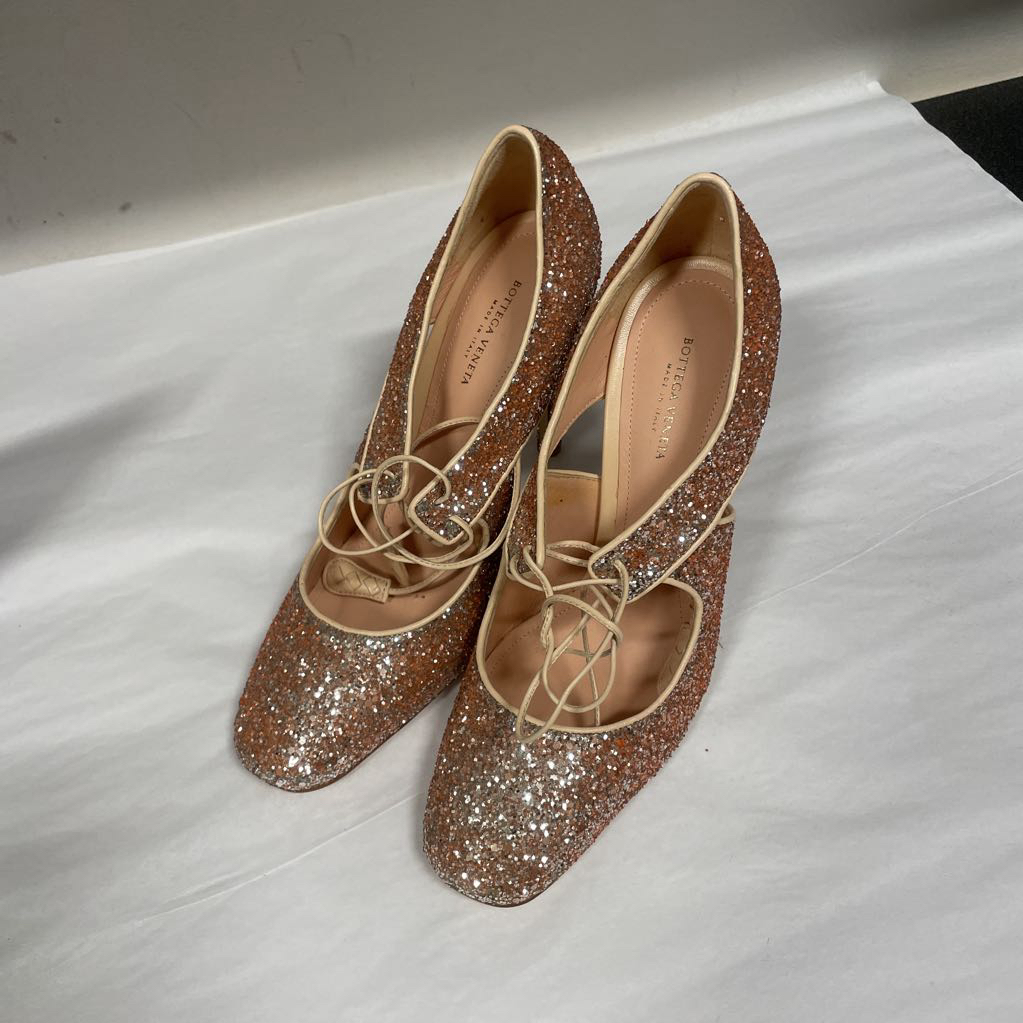 Pink Glitter Lace Up Pumps (38)