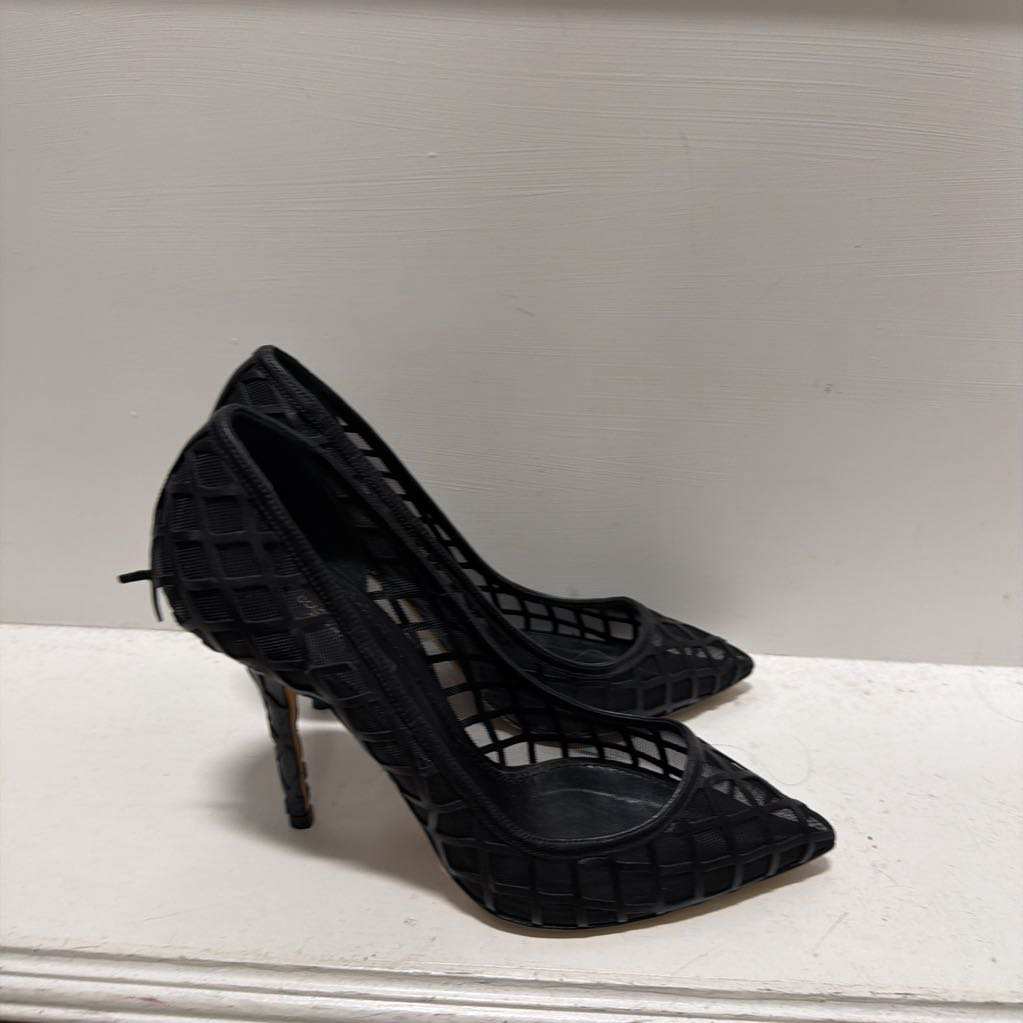 Black Mesh Woven Pattern Pumps (38)