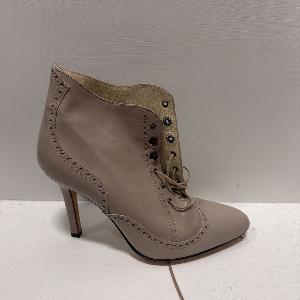 Tan Leather Lace Up Western Heel Booties