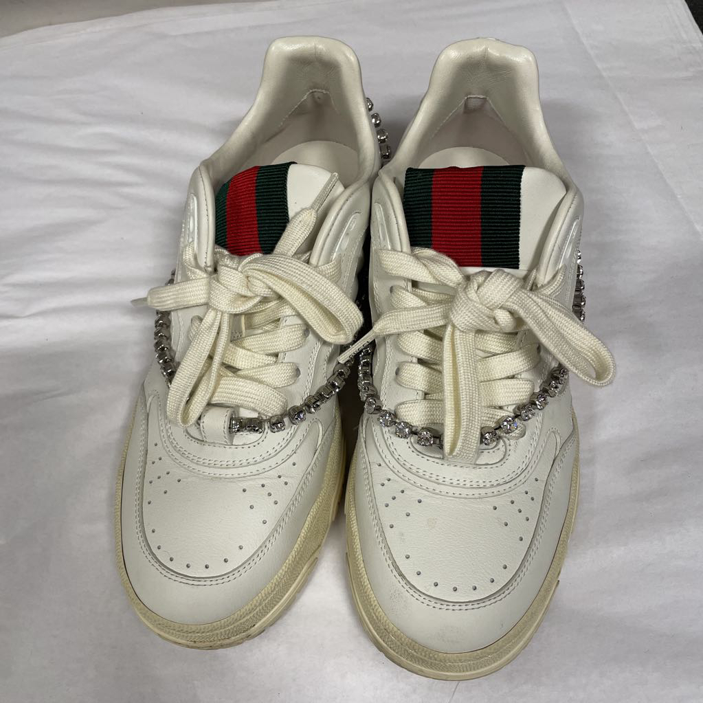 White Leather w Crystal Chain Sneakers (38)