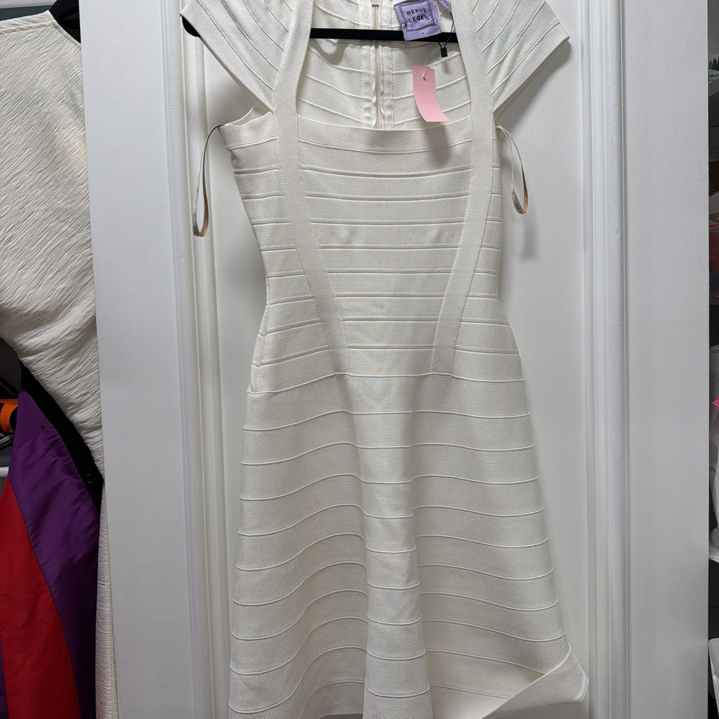 White Rayon Blend Bandage A-Line Dress, S