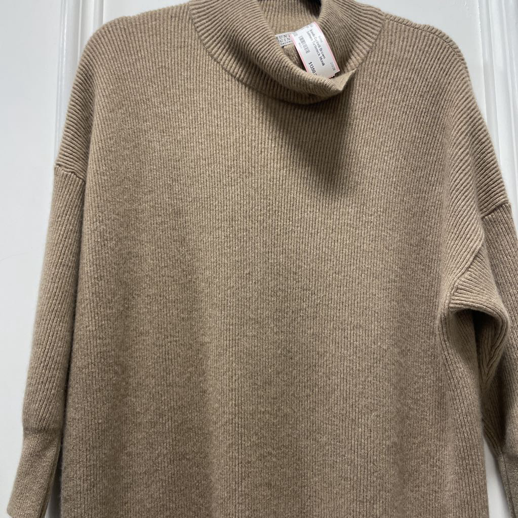 Brown Cashmere Turtleneck Monili Beaded Sweater Dress