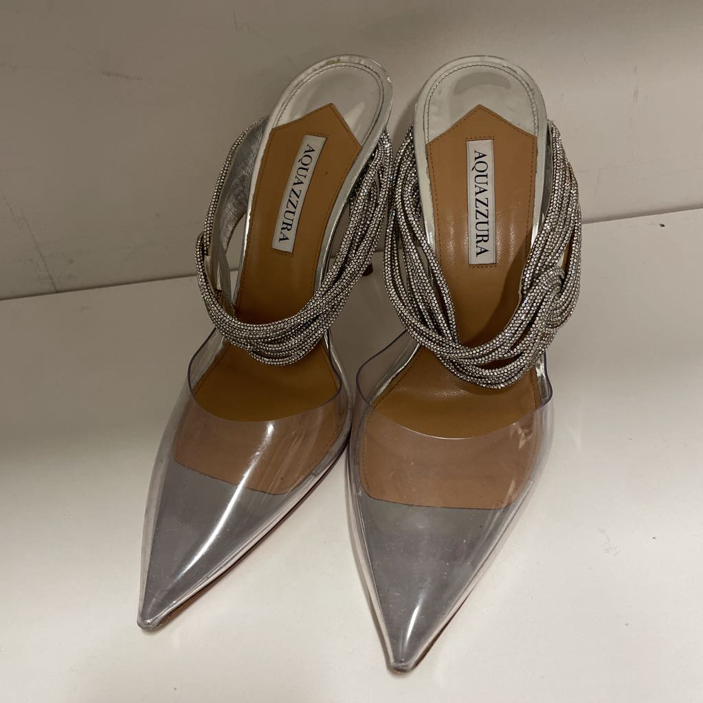 Clear Toe Rhinestone Strappy Pumps (40)
