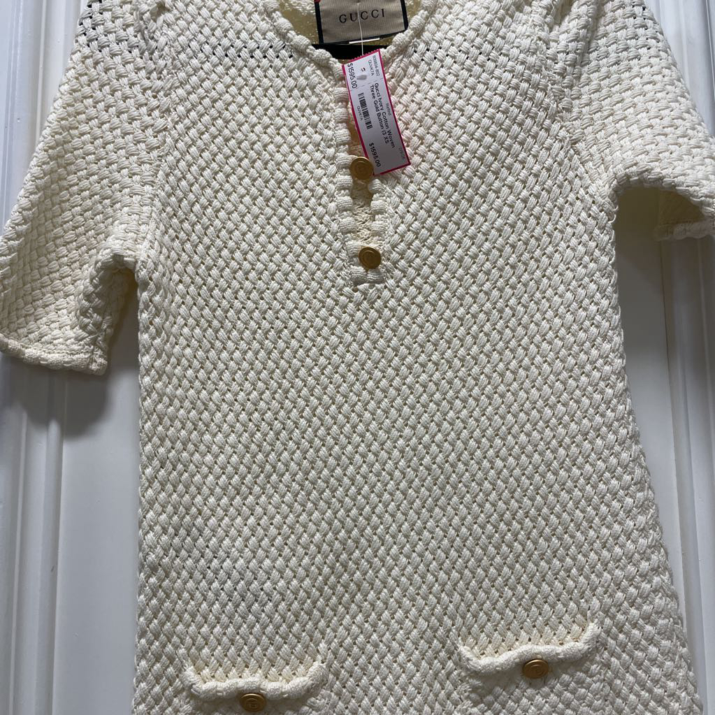 Ivory Cotton Woven Three Gold Button (3