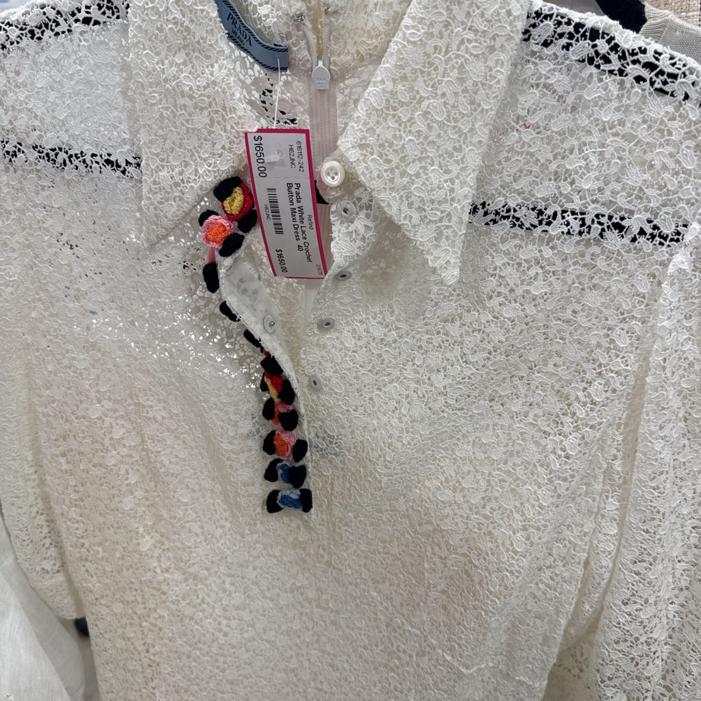 White Lace Crochet Button Maxi Dress