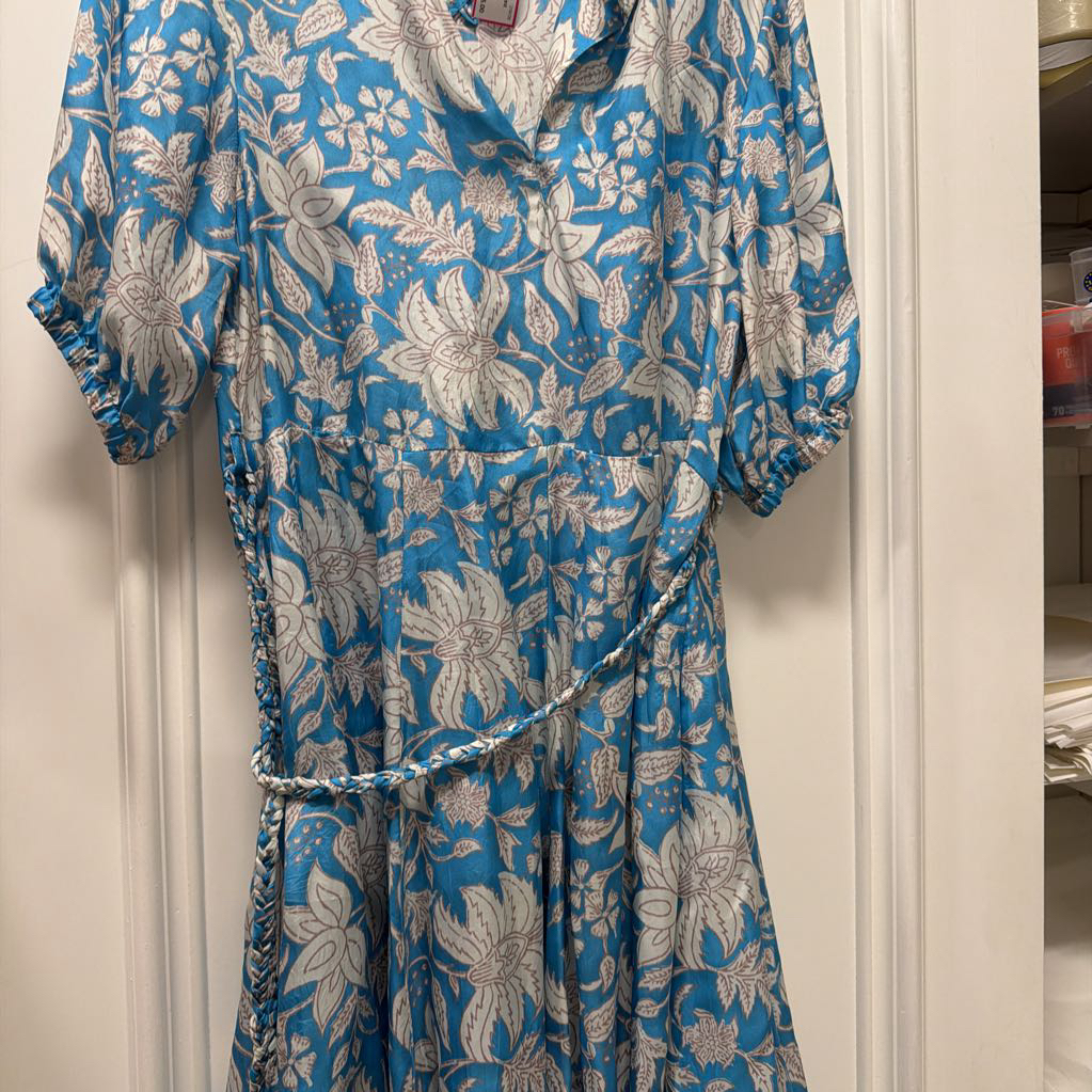 Blue/Cream Silk Print Dress