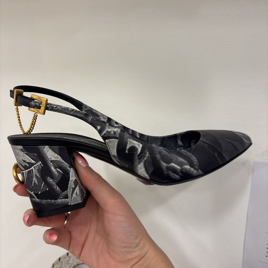 Black Rose Print Slingback Pump