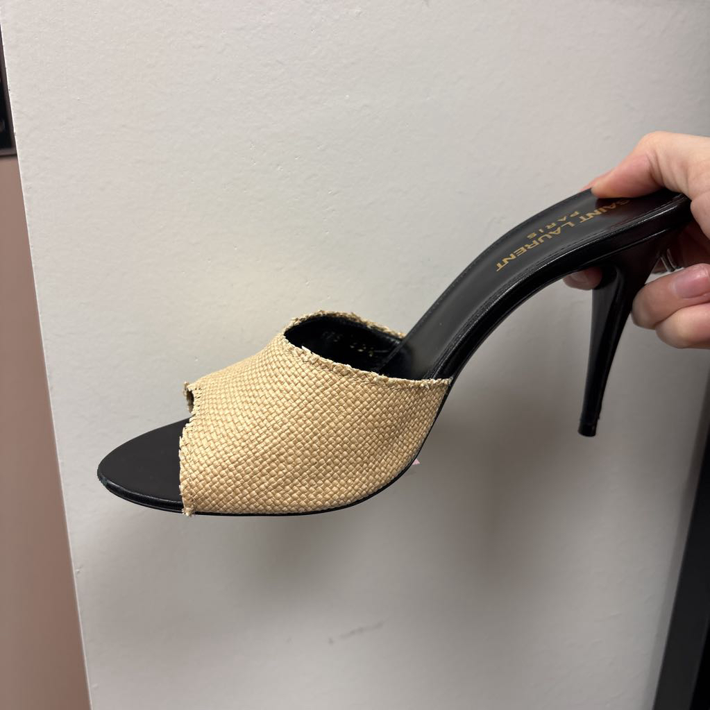 Beige Raffia Sandal Heel