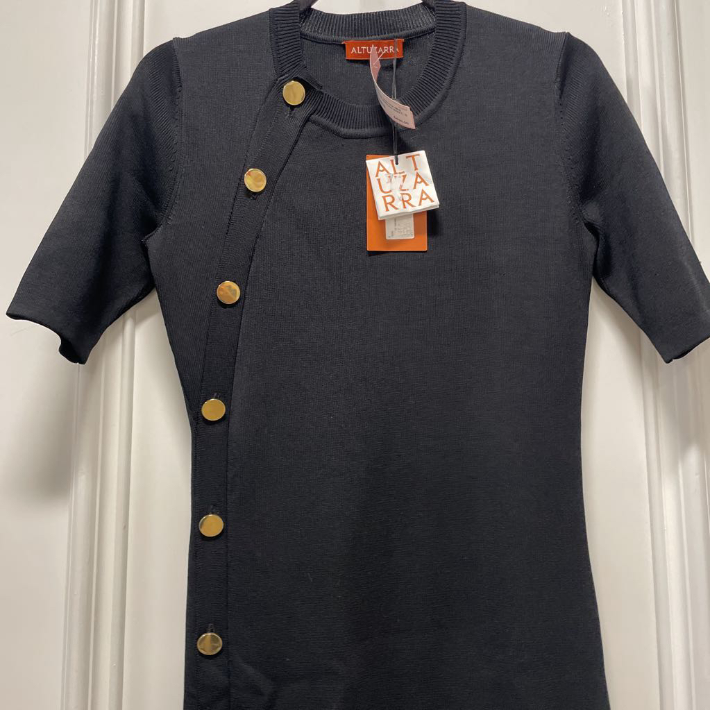 Black Viscose Midi Dress w/ Gold Buttons (NWT)