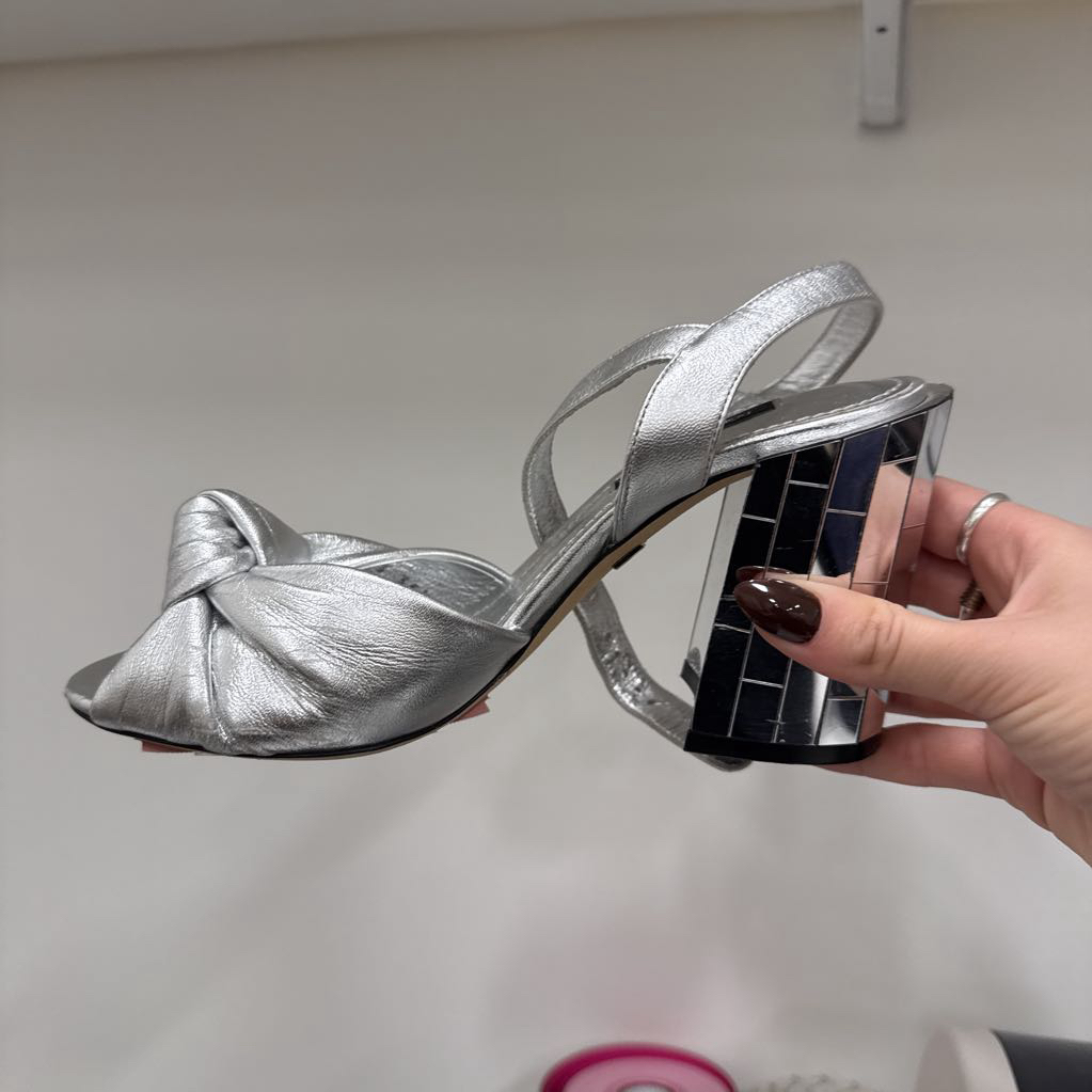 Silver Leather Mirror Block Heel