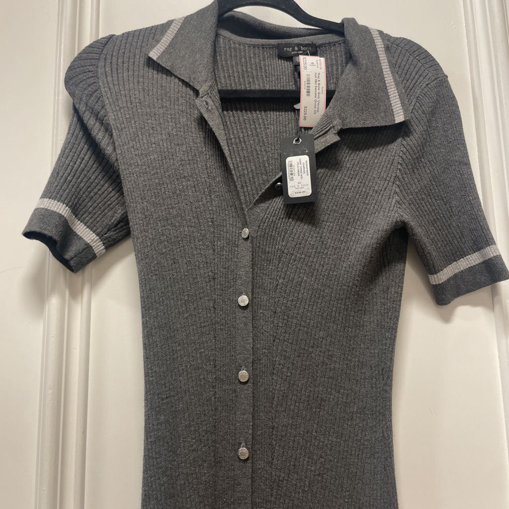Grey Viscose Knit Mini Sweater Dress