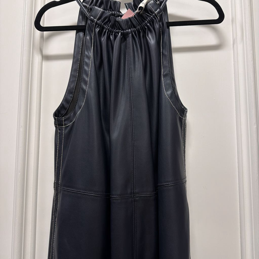 Navy Faux Leather Sleeveless Dress
