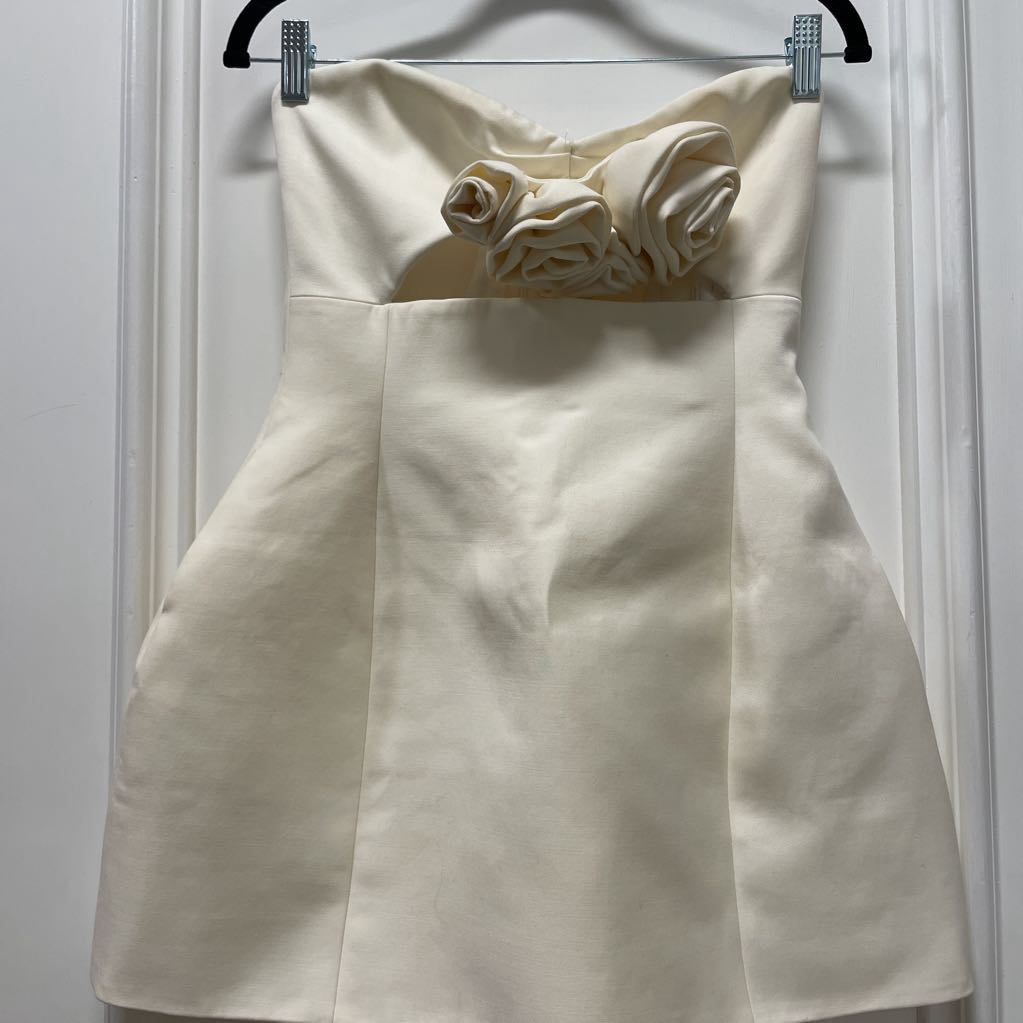 Ivory Wool Rose/Front Cutout Mini Dress/Top, 34
