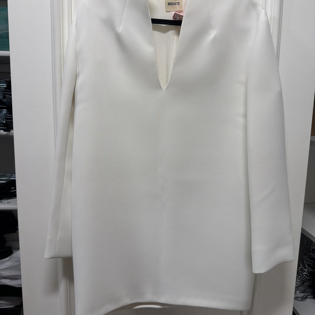 White Poly Long Sleeve Dress, 2