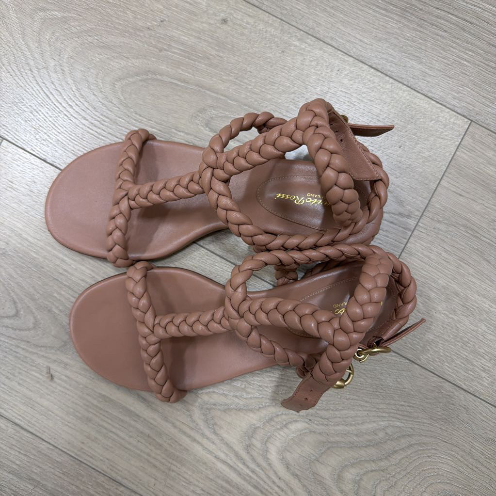 Nude Leather Braided Strap Sandals, 37.5