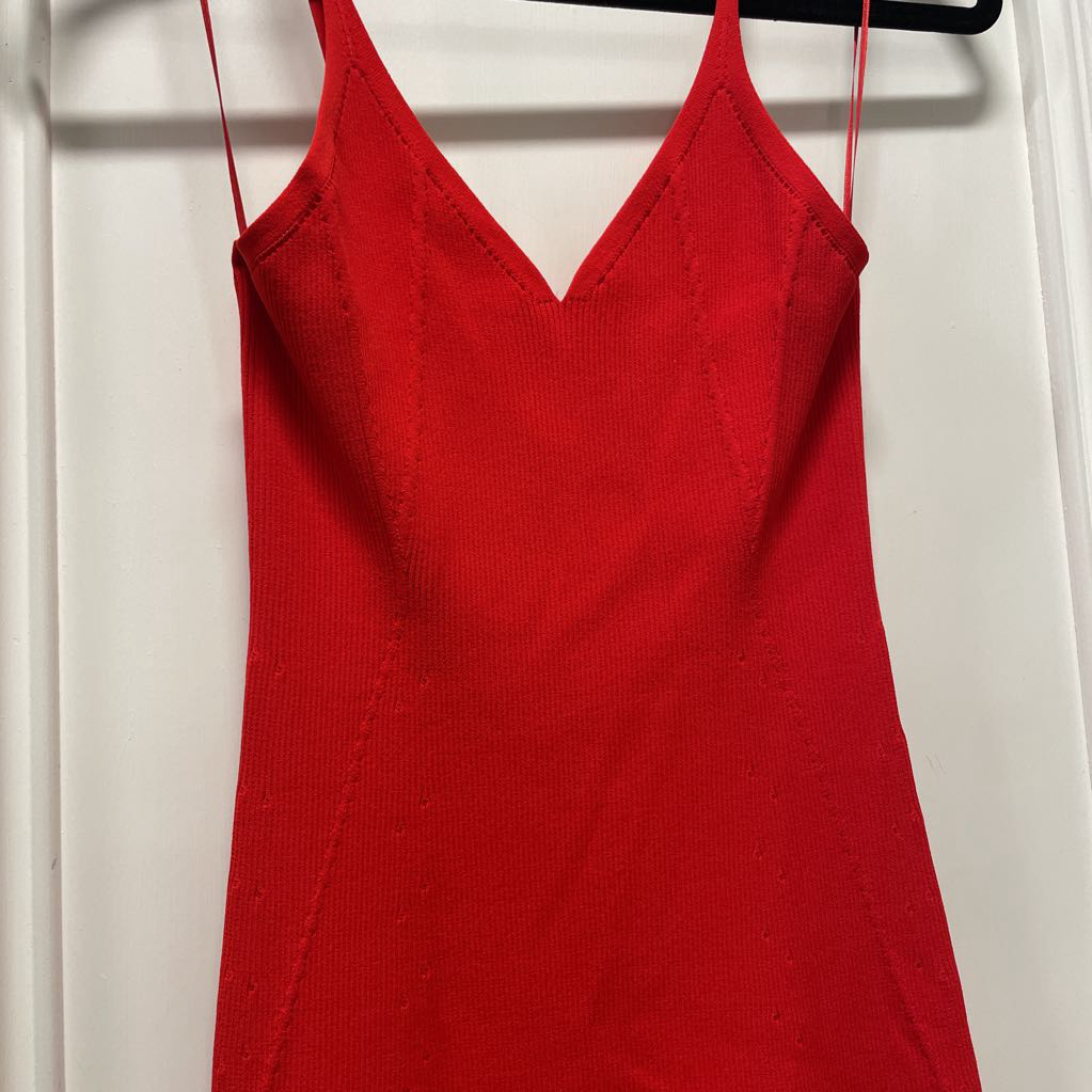 Red Viscose Ribbed Midi Dress