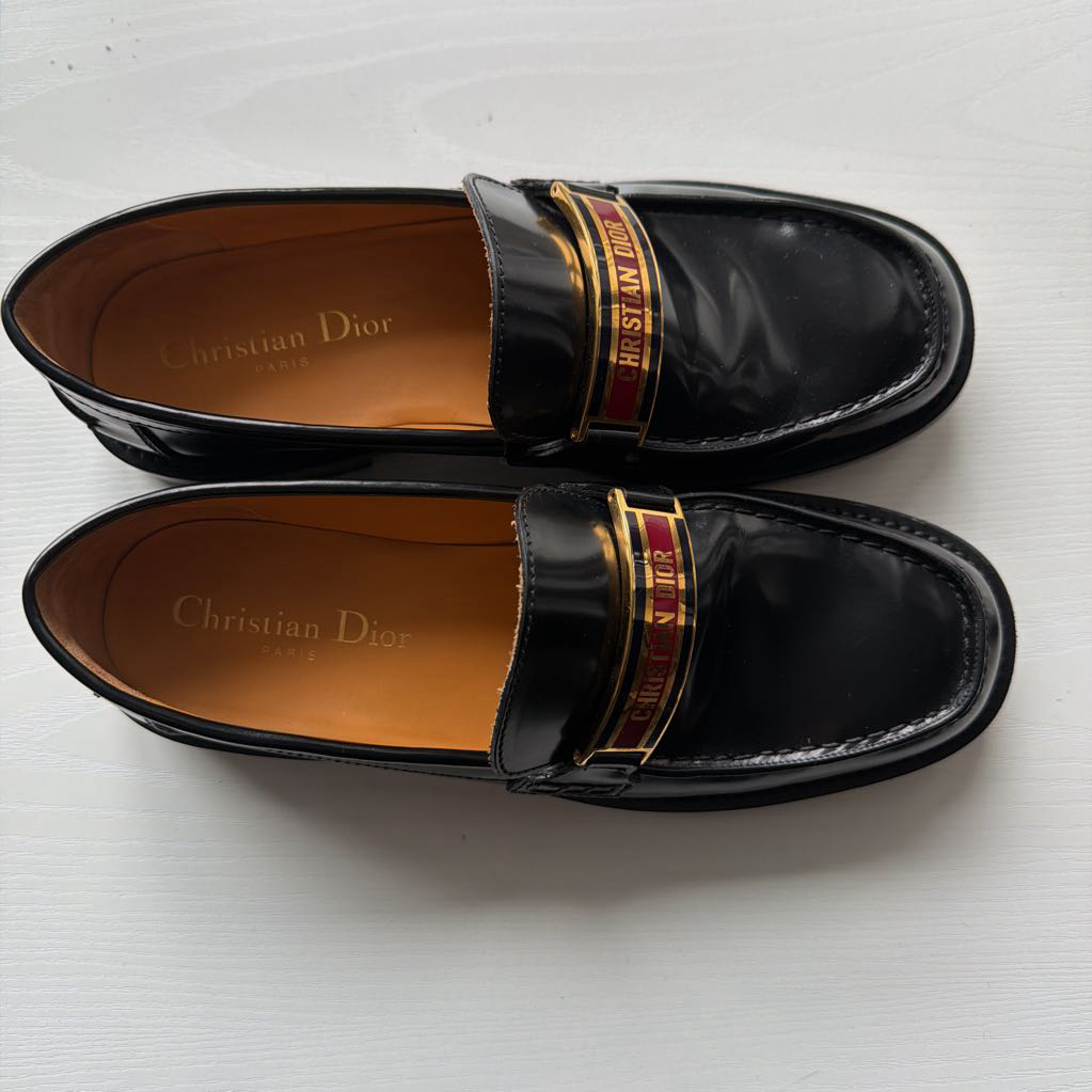 Black Leather Gold Hardware Loafers (36)