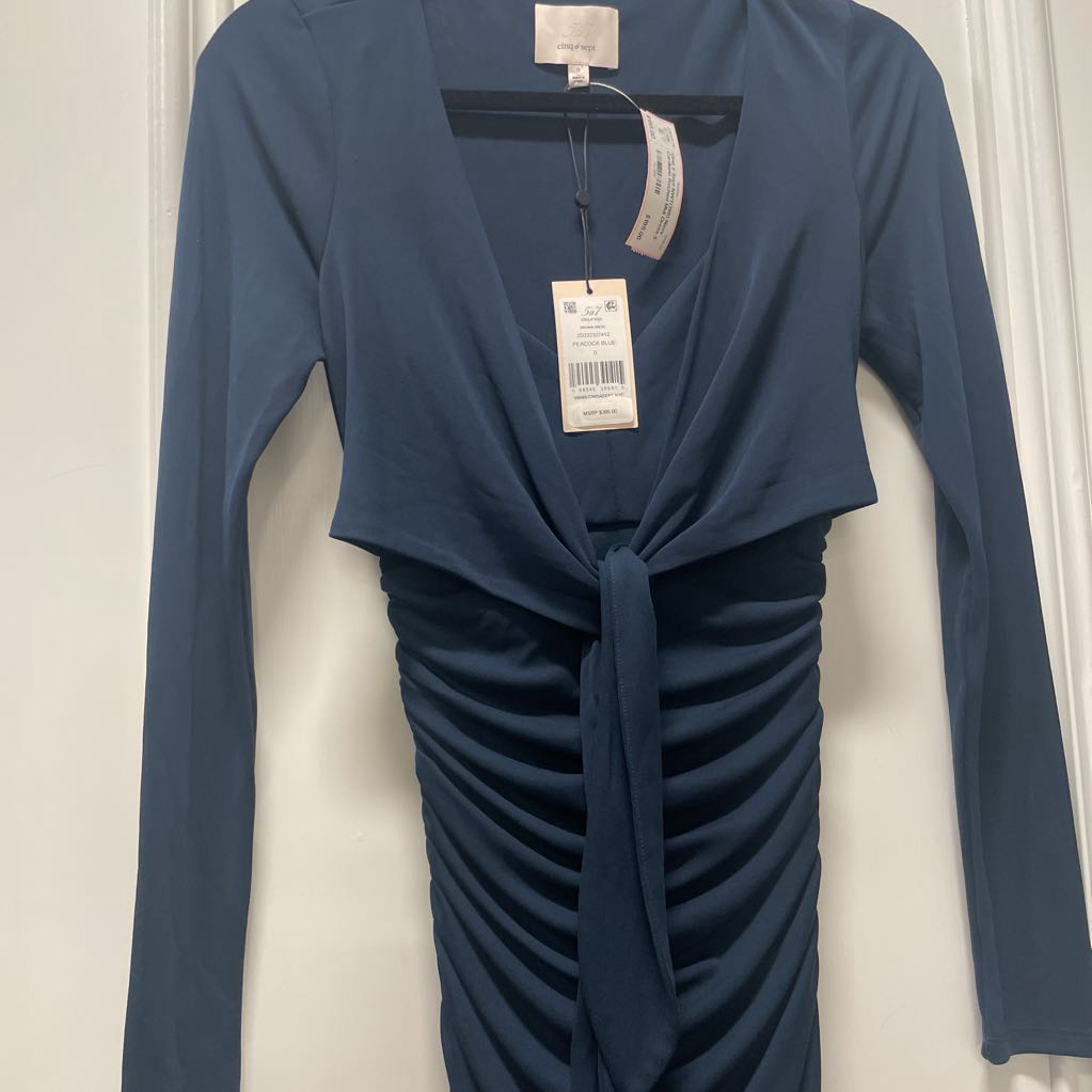 NWT(395) Navy Cardigan Ruched Midi Dress