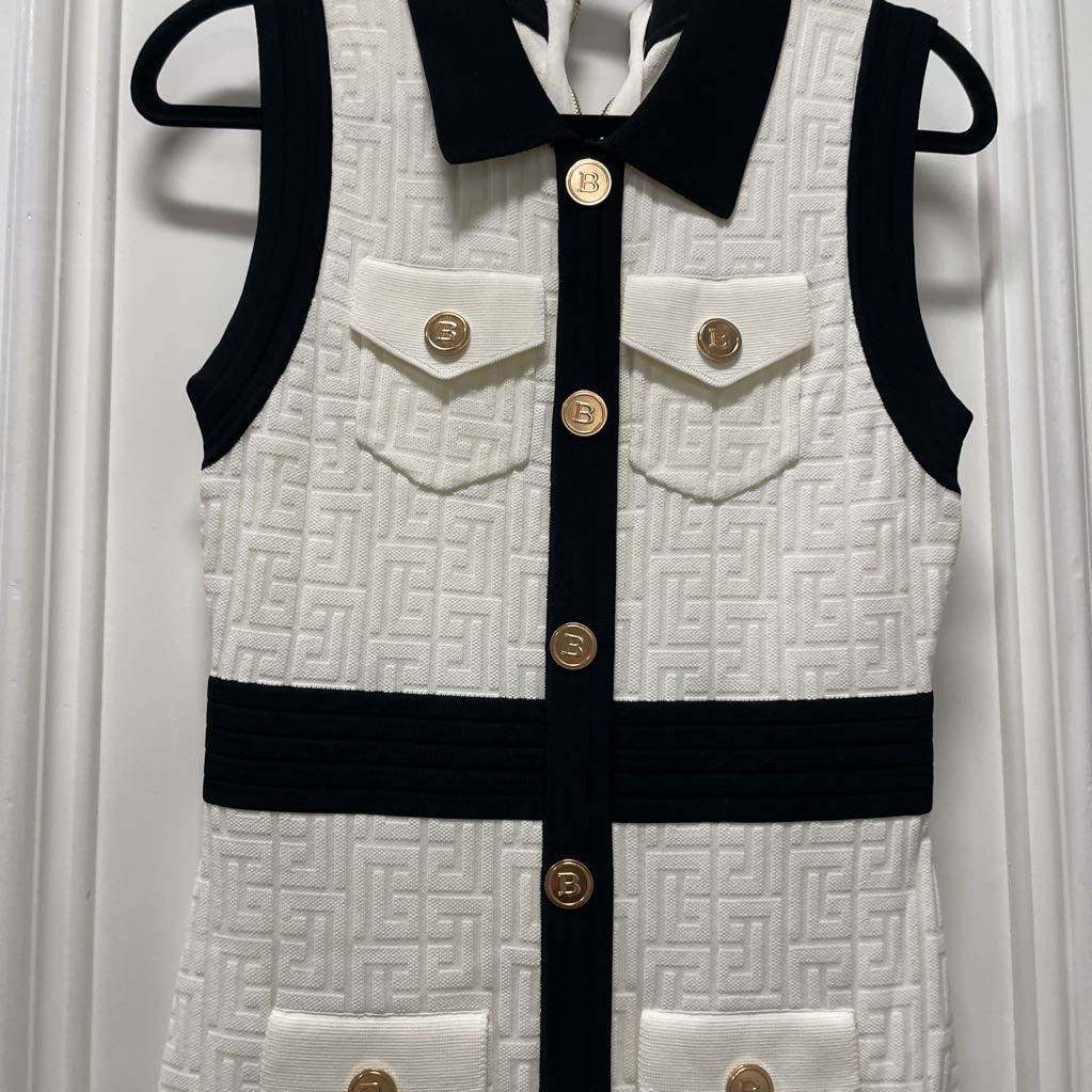 Black/White Viscose Sleeveless Dress
