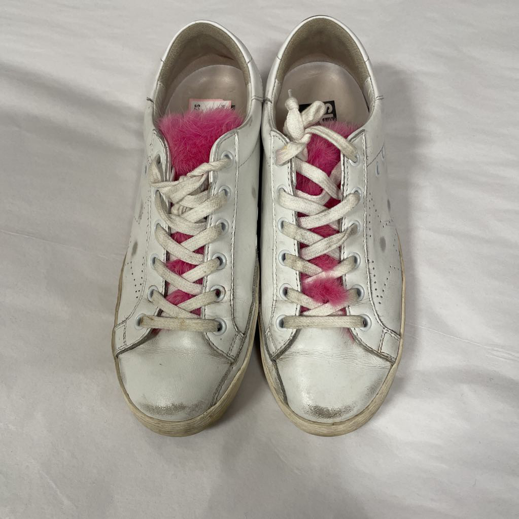 White Leather Pink Fur Sneakers (37)