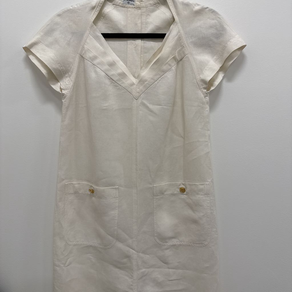 1980-90S IVORY LINEN MINI DRESS
