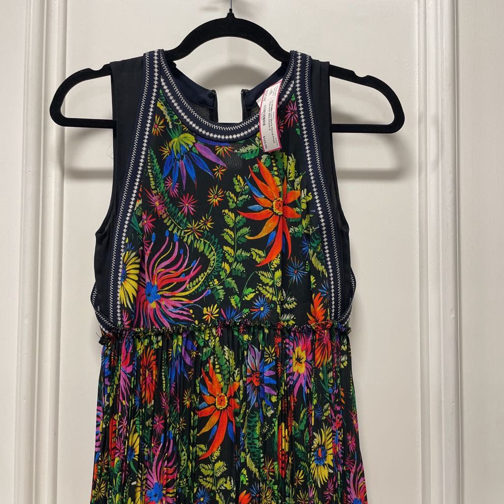 Black Floral Print Viscose Mini Dress