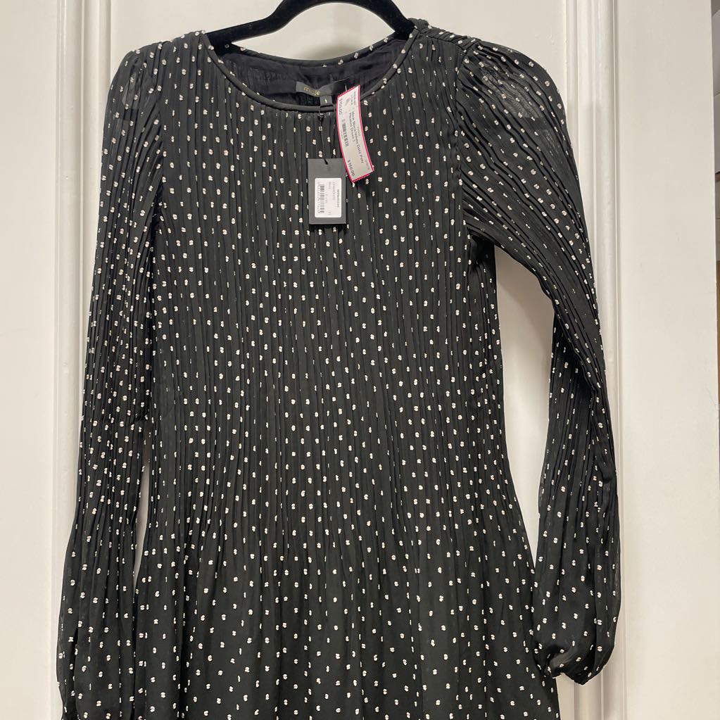 Black/White Dots Poly Pleated Dress