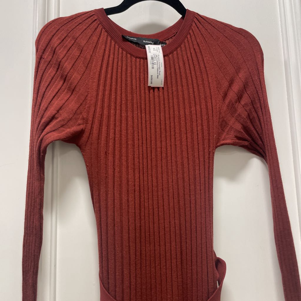 Rust Silk/Cashmere Ribbed Midi Dress