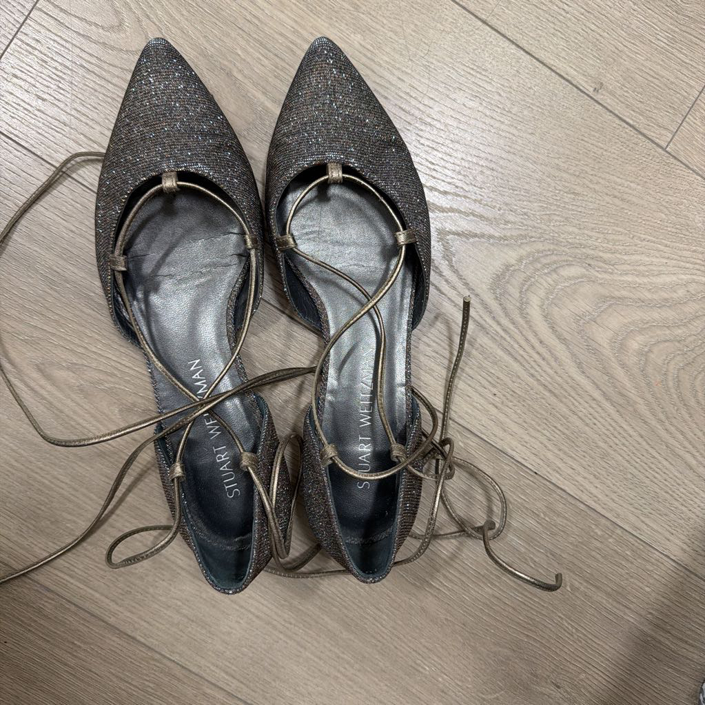 Silver Lace Up Flats Sturart Weitzman
