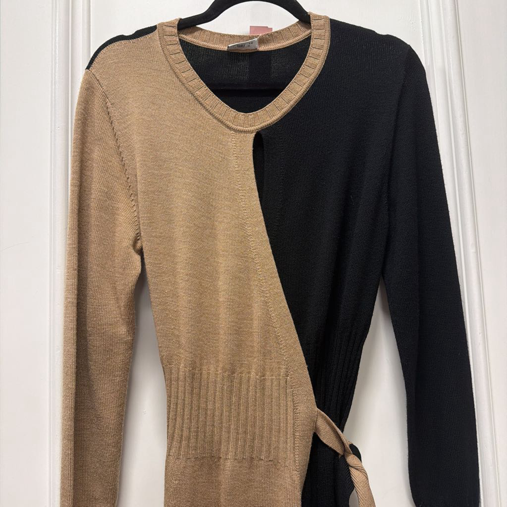 Black/Brown Wool Wrap Dress