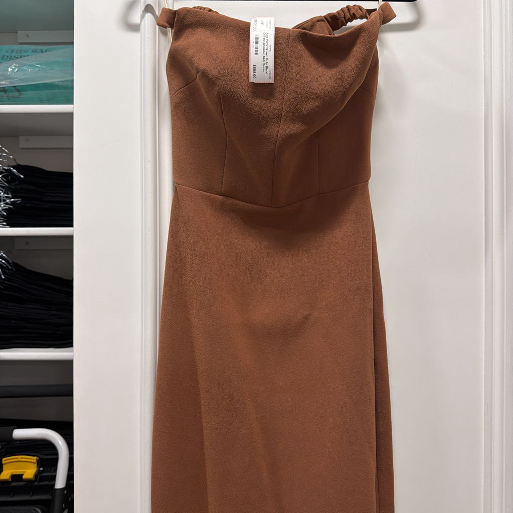 Brown Poly Blend Off-the-Shoulder Midi Dress (NWT Retail: $1400)