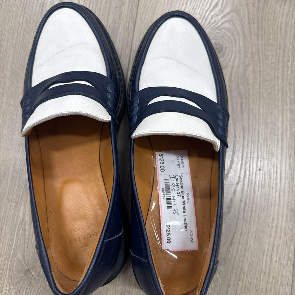 Blue/White Leather Loafers