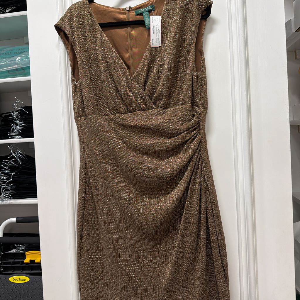 Copper Poly Metallic Ruched Cocktail Dress
