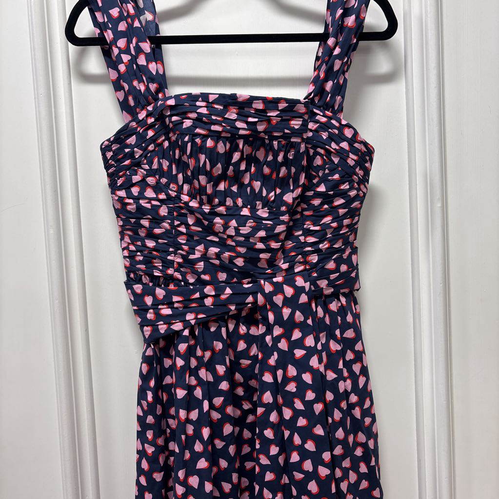 Navy/Pink Cotton Heart Print Midi Dress (NWT est. $2190)