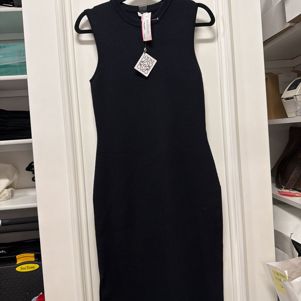 Black/Navy Wool Ribbed Sweater Dress