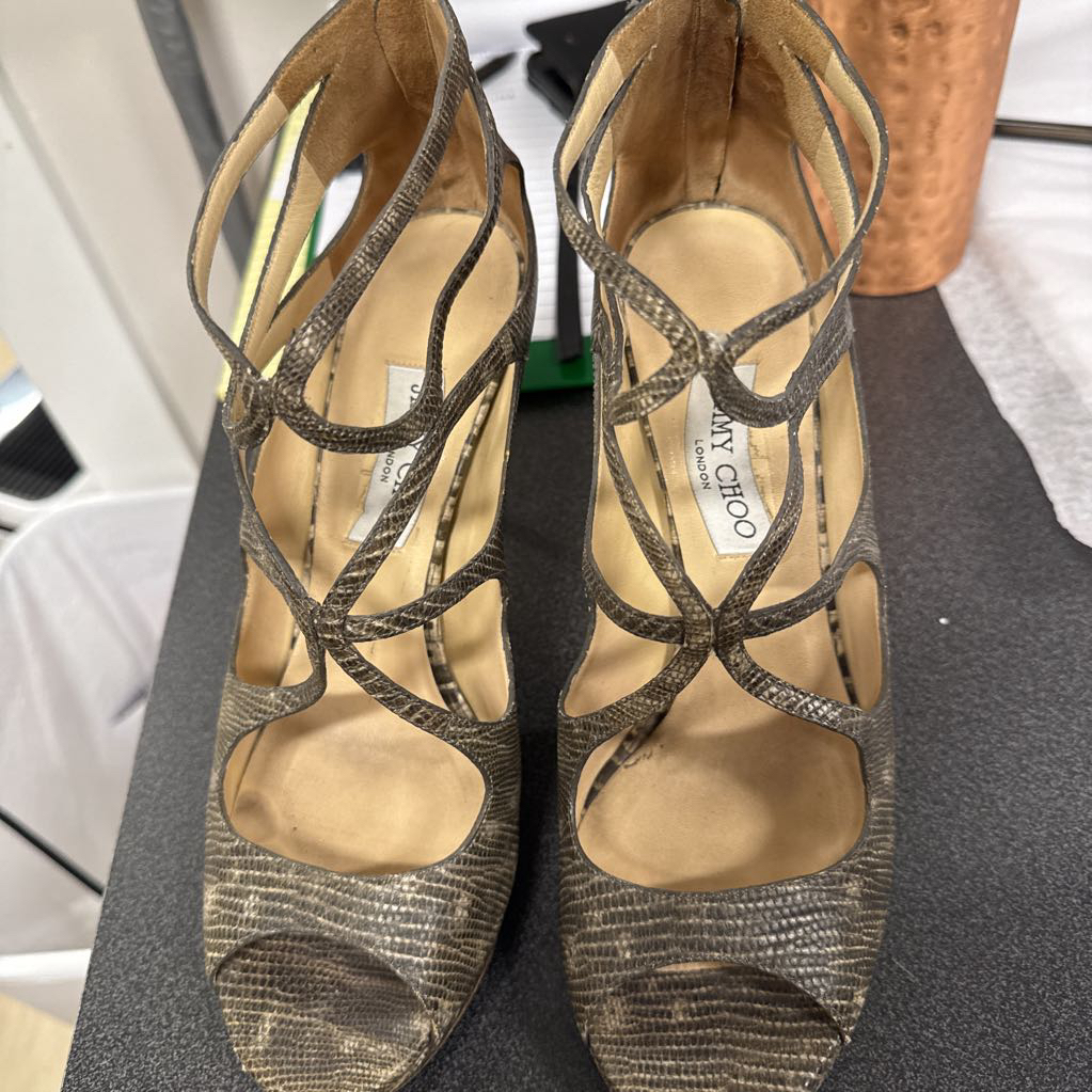 Snakeskin Strappy Pumps (41)