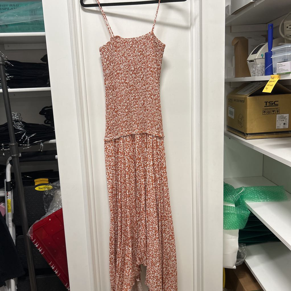Orange/White Viscose Rayon Midi Dress