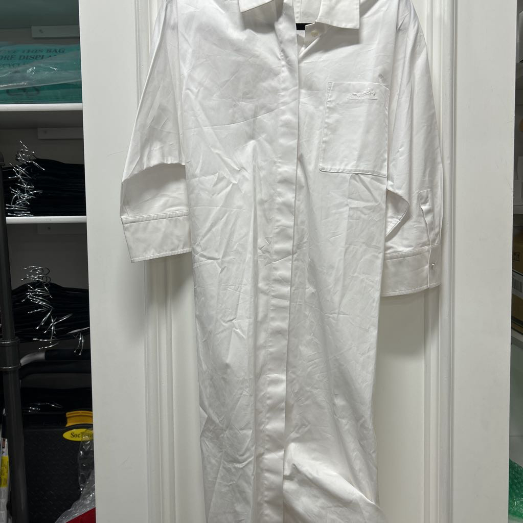 White Cotton Logo Belted Shirt Dress (NWT)