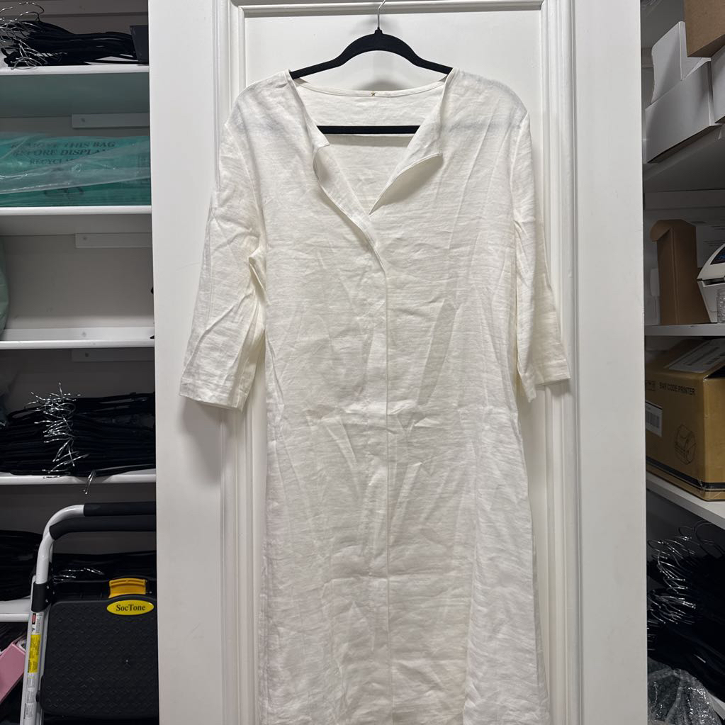 White Linen Blend 3/4 Sleeve Midi Dress (NWT $650)
