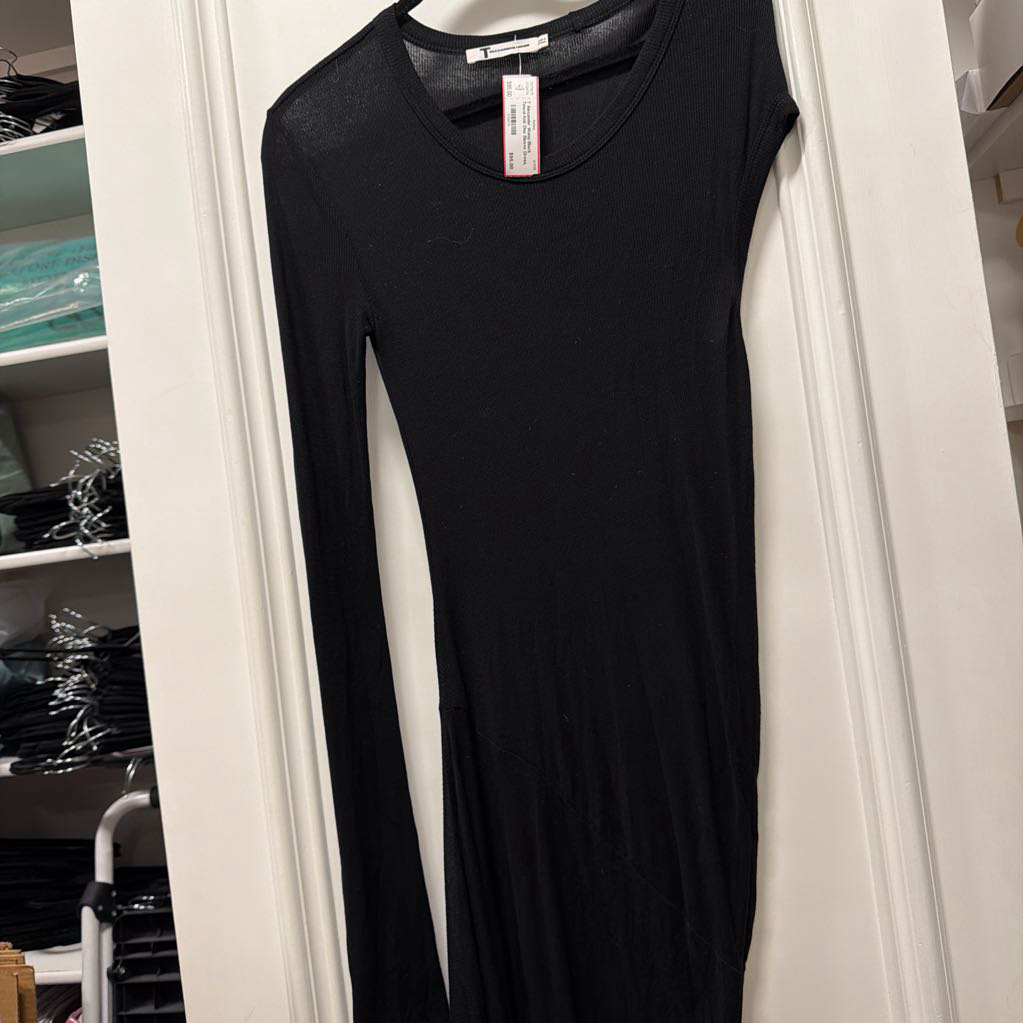 Black Tencel Knit One Sleeve Dress, M